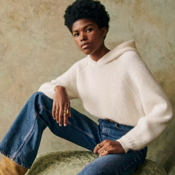 Sezane Sweaters - Sézane Laurel Baby Alpaca Knit Hoodie - Cream Women’s Sz S